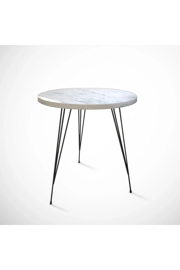 Pasific Home Sandalf Yan Sehpa, Metal Ayaklı, Beyaz Mermer