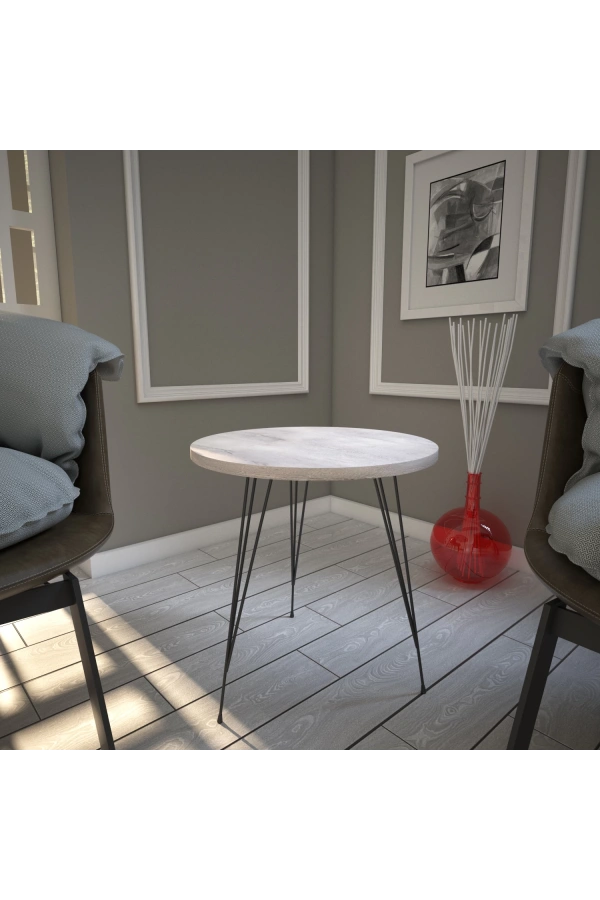 Pasific Home Sandalf Yan Sehpa, Metal Ayaklı, Beyaz Meşe