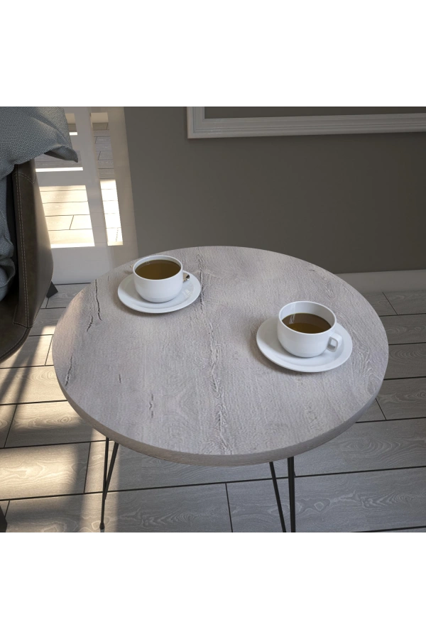 Pasific Home Sandalf Yan Sehpa, Metal Ayaklı, Beyaz Meşe