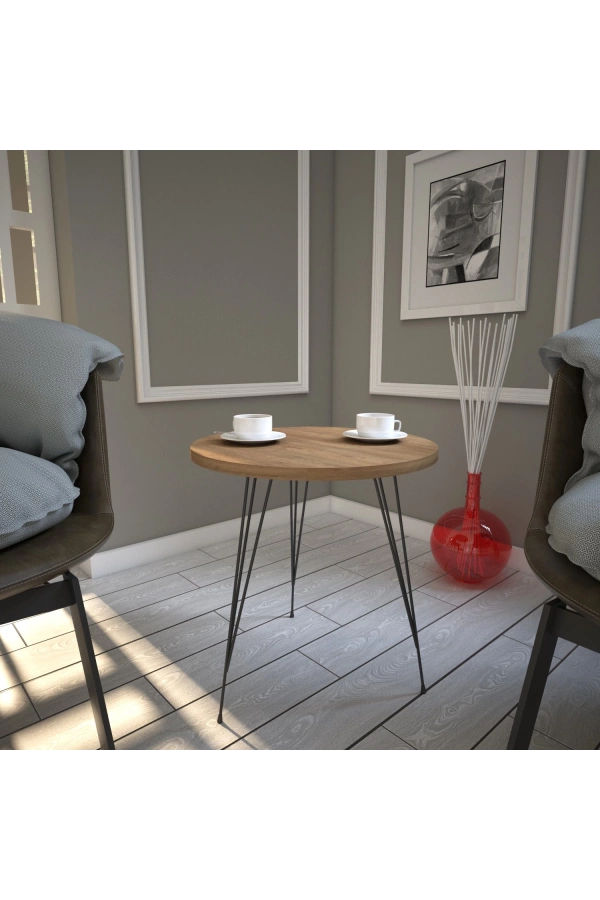 Pasific Home Sandalf Yan Sehpa, Metal Ayaklı, Koyu Meşe