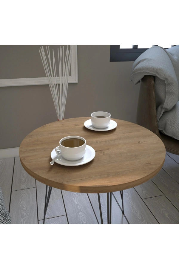 Pasific Home Sandalf Yan Sehpa, Metal Ayaklı, Koyu Meşe