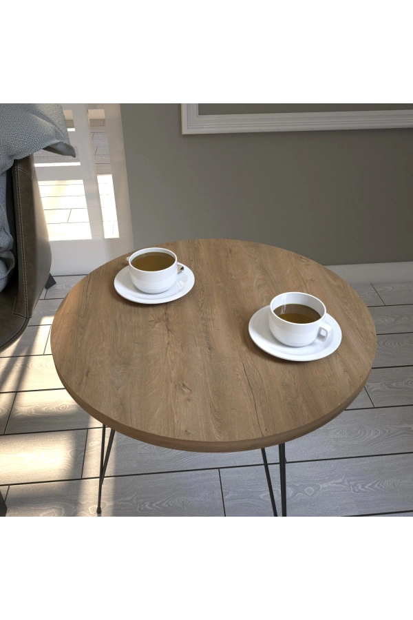 Pasific Home Sandalf Yan Sehpa, Metal Ayaklı, Koyu Meşe