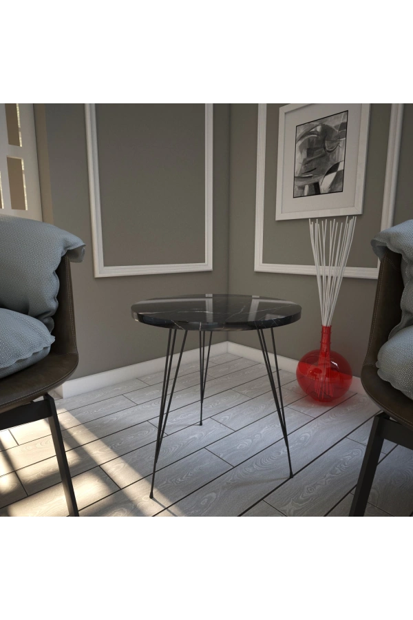 Pasific Home Sandalf Yan Sehpa, Metal Ayaklı, Siyah Mermer