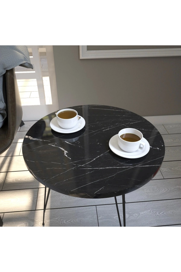 Pasific Home Sandalf Yan Sehpa, Metal Ayaklı, Siyah Mermer