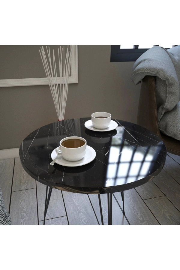 Pasific Home Sandalf Yan Sehpa, Metal Ayaklı, Siyah Mermer