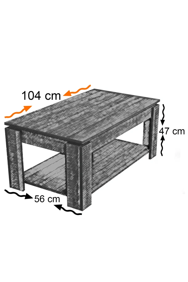 Pasific Home Shelf Raflı Orta Sehpa, Dikdörtgen Sehpa, İthal Meşe