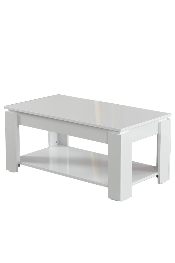 Pasific Home Shelf Raflı Orta Sehpa, Dikdörtgen Sehpa, Parlak Beyaz