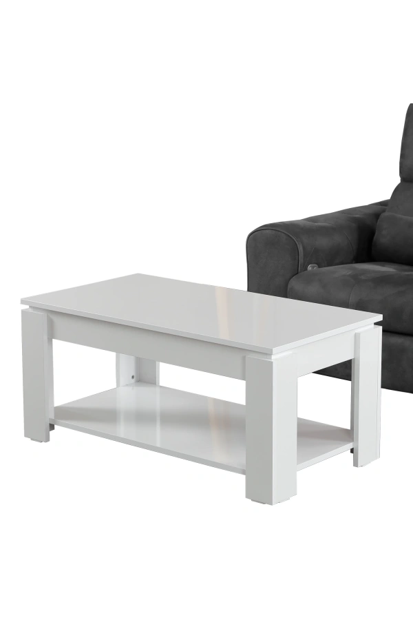 Pasific Home Shelf Raflı Orta Sehpa, Dikdörtgen Sehpa, Parlak Beyaz