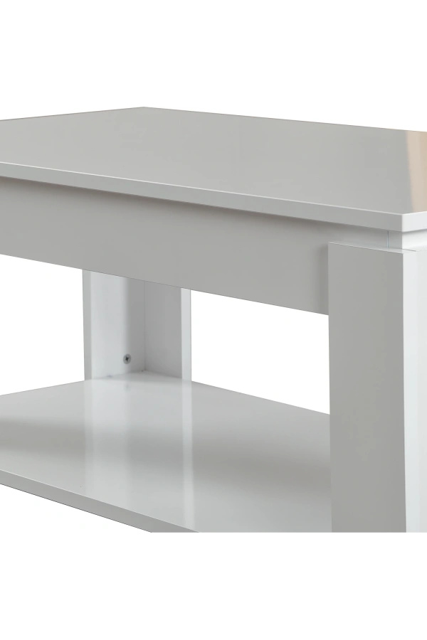 Pasific Home Shelf Raflı Orta Sehpa, Dikdörtgen Sehpa, Parlak Beyaz