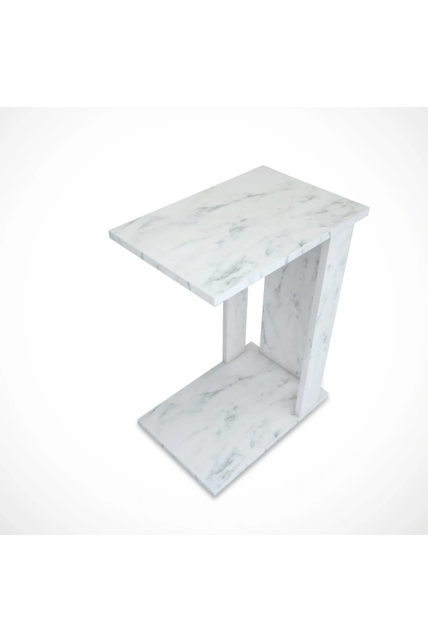 Pasific Home Single Çok Amaçlı Tekerlekli C Sehpa ,Koltuk Sehpası - Beyaz Mermer