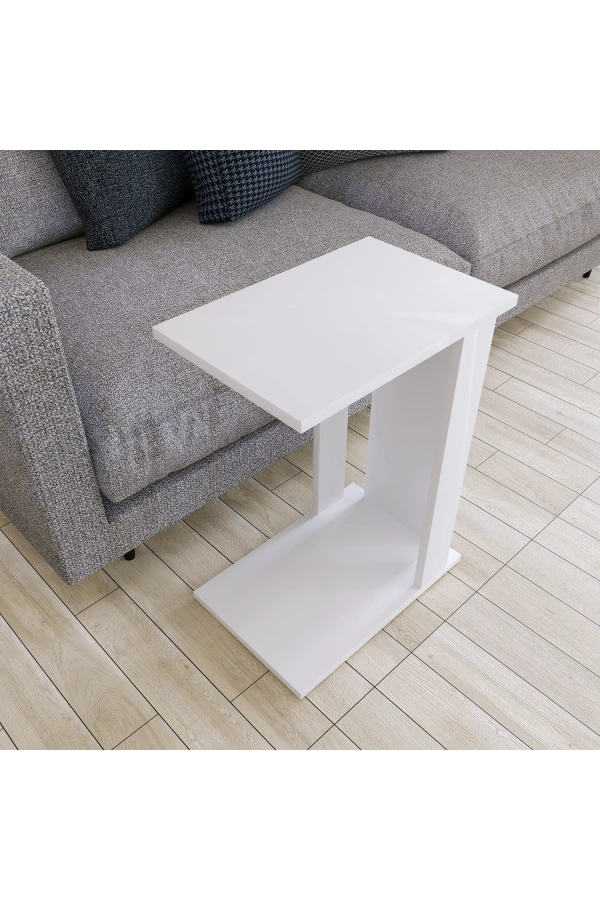 Pasific Home Single Çok Amaçlı Tekerlekli C Sehpa , Koltuk Sehpası - Parlak Beyaz