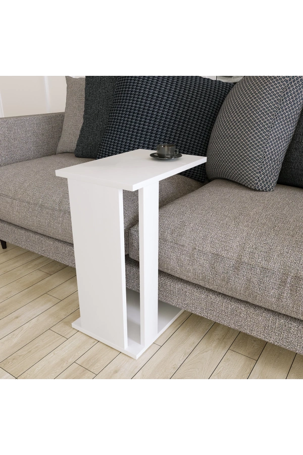 Pasific Home Single Çok Amaçlı Tekerlekli C Sehpa , Koltuk Sehpası - Parlak Beyaz