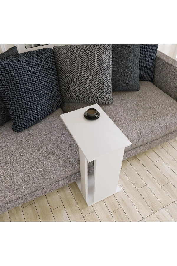 Pasific Home Single Çok Amaçlı Tekerlekli C Sehpa , Koltuk Sehpası - Parlak Beyaz