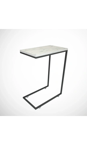 Pasific Home Callen Yan Sehpa, Metal Tekerlekli Yan Sehpa ,Beyaz Mermer