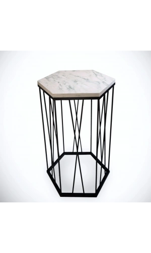 Pasific Home Cetrus Yan Sehpa, Metal Servis Sehpası, Beyaz Mermer