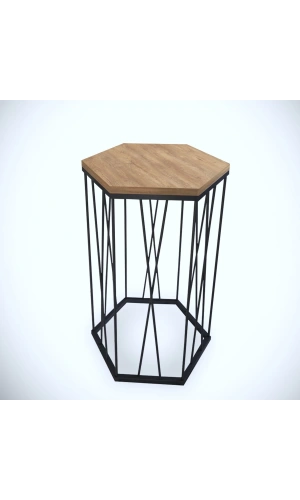 Pasific Home Cetrus Yan Sehpa, Metal Servis Sehpası, Koyu Meşe