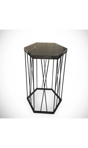 Pasific Home Cetrus Yan Sehpa, Metal Servis Sehpası, Siyah Mermer