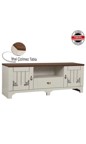 Pasific Home Gazel Kapaklı Tv Ünitesi 140 Cm, Koyu Meşe& Beyaz