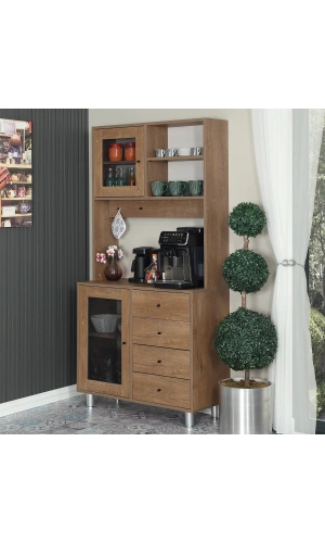 Pasific Home Grano Kahve Köşesi Çok Amaçlı Kiler Dolabı, 96 cm, Koyu Meşe