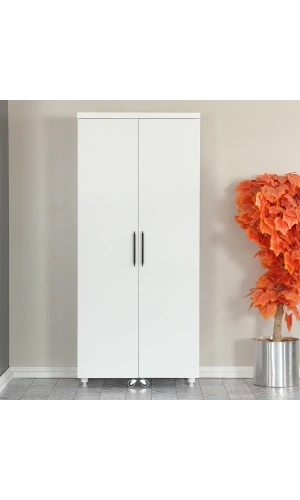 Pasific Home Guzzo Tekerlekli Kiler Dolabı, Çok Amaçlı Erzak Dolabı, 80 cm ,Parlak Beyaz