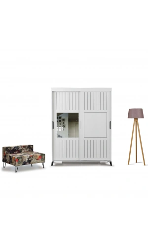 Pasific Home Huga Sürgülü 2 Kapaklı Aynalı Gardırop, Beyaz, 140 cm