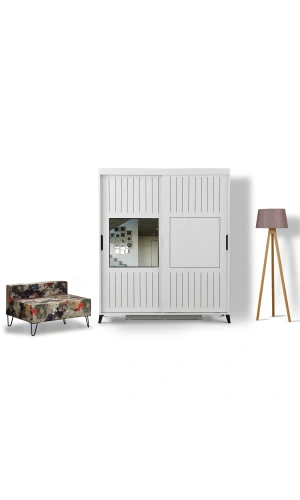 Pasific Home Huga Sürgülü 2 Kapaklı Aynalı Gardırop, Beyaz, 150 cm