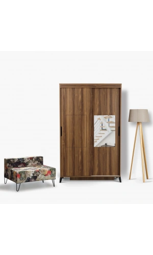 Pasific Home Huga Sürgülü 2 Kapaklı Aynalı Gardırop, Ceviz, 120 cm