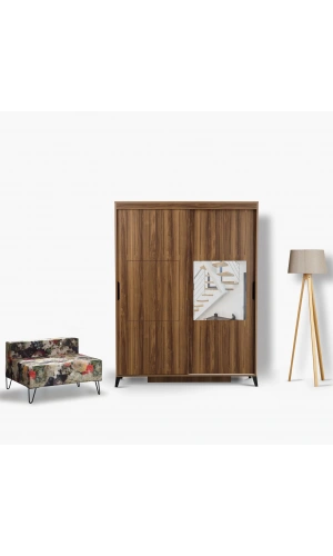 Pasific Home Huga Sürgülü 2 Kapaklı Aynalı Gardırop, Ceviz, 140 cm