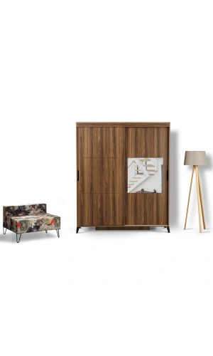 Pasific Home Huga Sürgülü 2 Kapaklı Aynalı Gardırop, Ceviz, 150 cm