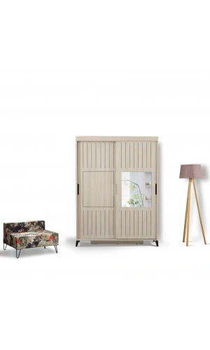 Pasific Home Huga Sürgülü 2 Kapaklı Aynalı Gardırop, Meşe, 130 cm