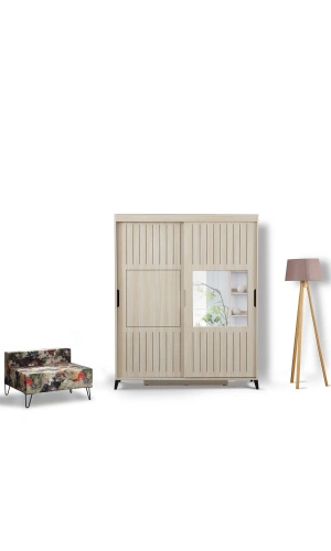 Pasific Home Huga Sürgülü 2 Kapaklı Aynalı Gardırop, Meşe, 160 cm