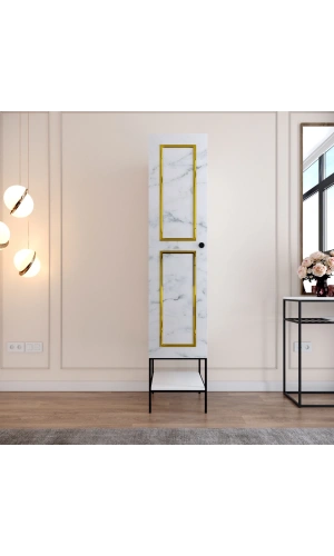 Pasific Home Martin 1 Kapaklı Gardırop Elbise Dolabı, Beyaz&Beyaz Mermer