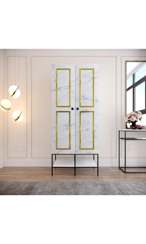 Pasific Home Martin 2 Kapaklı Gardırop Elbise Dolabı, Beyaz&Beyaz Mermer