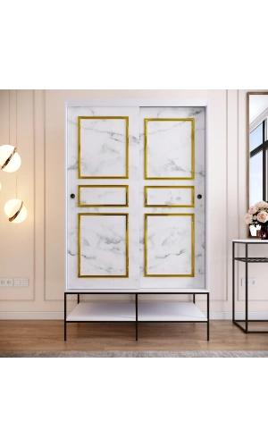 Pasific Home Martin 2 Kapaklı Sürgülü Gardırop Elbise Dolabı,120 cm, Beyaz & Beyaz Mermer