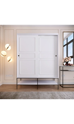 Pasific Home Martin 2 Kapaklı Sürgülü Gardırop Elbise Dolabı,150 cm, Parlak Beyaz