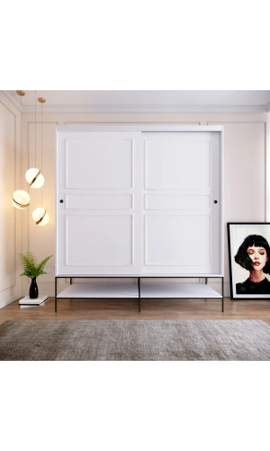 Pasific Home Martin 2 Kapaklı Sürgülü Gardırop Elbise Dolabı,190 cm, Parlak Beyaz