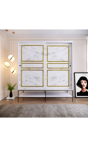 Pasific Home Martin 2 Kapaklı Sürgülü Gardırop Elbise Dolabı,190 cm, Beyaz & Beyaz Mermer