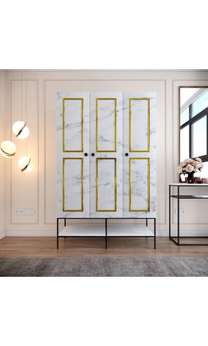 Pasific Home Martin 3 Kapaklı Gardırop Elbise Dolabı, Beyaz& Beyaz Mermer