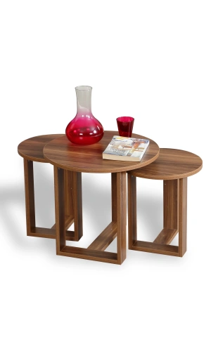 Pasific Home Mira 3lü Zigon Sehpa ,Yuvarlak Yan Sehpa, Ceviz