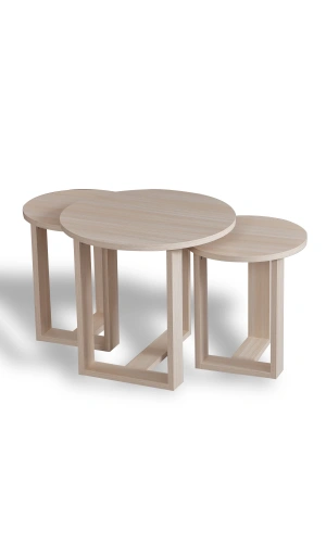 Pasific Home Mira 3lü Zigon Sehpa ,Yuvarlak Yan Sehpa, Meşe