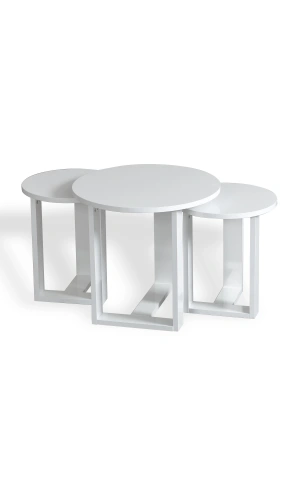 Pasific Home Mira 3lü Zigon Sehpa ,Yuvarlak Yan Sehpa, Parlak Beyaz