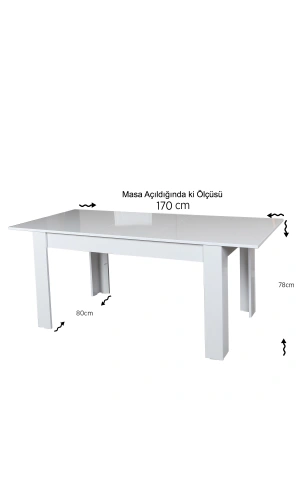 Pasific Home Oblo Açılır Yemek Masası, Parlak Beyaz