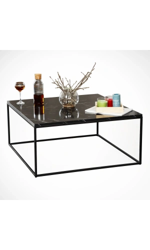 Pasific Home Poly Kare Metal Orta Sehpa, Siyah Mermer