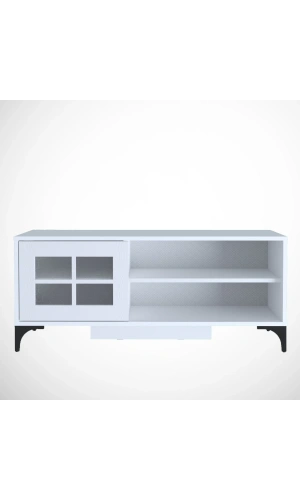 Pasific Home Revival Metal Ayaklı Sürgülü Tv Ünitesi,125 Cm, Ahşap Beyaz