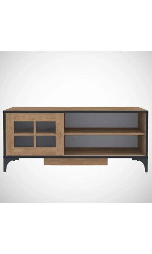 Pasific Home Revival Metal Ayaklı Sürgülü Tv Ünitesi,125 Cm, Koyu Meşe