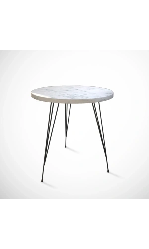 Pasific Home Sandalf Yan Sehpa, Metal Ayaklı, Beyaz Mermer