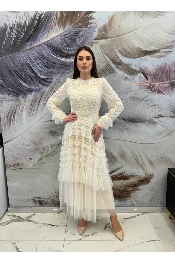 İTHAL-TÜL ELBİSE KREM