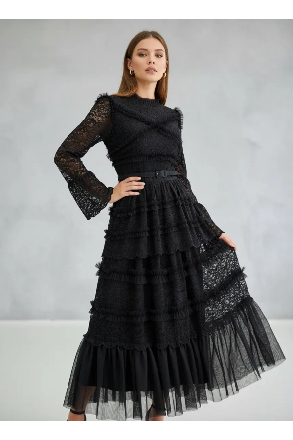 İTHAL-TÜL ELBİSE SİYAH