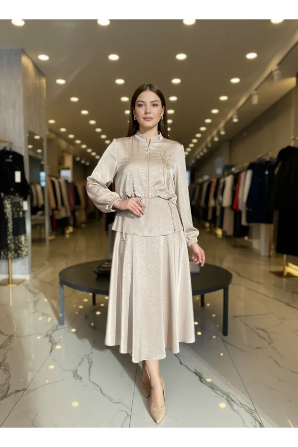 MATEKS-SATEN ETEKLİ TAKIM BEJ