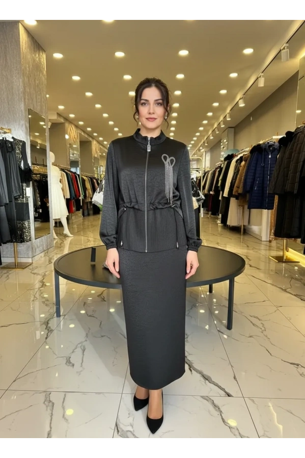 MATEKS-SATEN ETEKLİ TAKIM SİYAH